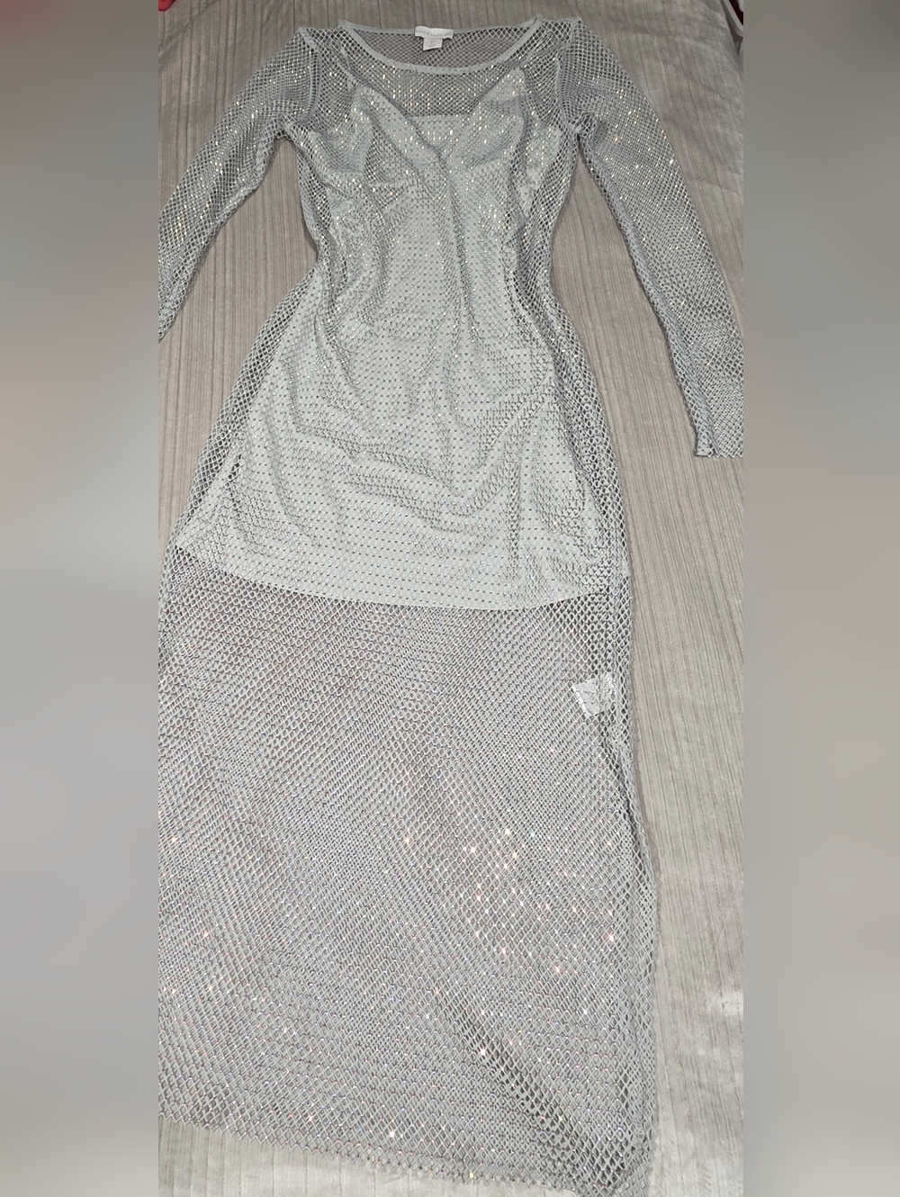 House of Harlow Women's Maxi Dress Size S Gray Mesh Rhinestone Long Sleeve